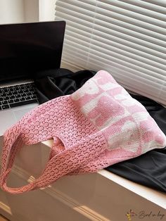 BirdinBag - Womens Hollowed Out Crochet Tote Bag - Cute Rabbit Pattern for Vacation Casual Pink Knitted Bag, Pink Knitted Bags For Daily Use, Pink Knitted Bag For Daily Use, Casual Pink Crochet Beach Bag, Casual Pink Crochet Bag, Everyday Pink Knitted Shoulder Bag, Rabbit Pattern, Animal Bag, Stylish Crochet