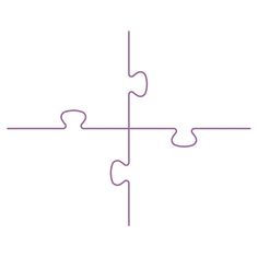 the four pieces of a puzzle are shown in purple and white, with one piece missing