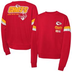 Dress your little Chiefs fan in the ultimate symbol of Kansas City Chiefs pride with this Red Kansas City Chiefs Eternal Love Pullover Sweatshirt. This midweight pullover features vibrant team color stripes below each shoulder for a spirited look that's perfect for the next Chiefs game. Plus, with team graphics printed on the left chest and back, your young fan will be able to showcase their Chiefs pride from every angle. Kc Chiefs Football, Chiefs Game, Kansas City Chiefs Football, Gameday Couture, Nfl Kansas City Chiefs, French Terry Shorts, Oversized Crewneck, Game Day Shirts, Short Sleeve Pullover