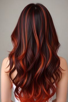 red highlights hair Color Ideas Dark Brown Hair Orange Highlights, Brown With Orange Highlights, Highlighted Red Hair, Red Highlights Hair Color, Brown Hair Orange Highlights, Short Hair With Red Highlights, Brown Hair With Orange Highlights, Copper Red Highlights, Brown Hair Red Highlights