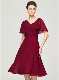 JJ's House Pleated Chiffon V-Neck Fall Spring Summer Winter A-line General Plus No Leg Slit Back Zip V Back Elegant Simple Minimalist Burgundy Height:5.8ft（176cm） Bust:32in（82cm）Waist:24in（61cm）Hips:35in（89cm） No Knee-Length Red Model Name:Mafe  Height:5.7ft（173cm）. #JJ's House #Pleated #Chiffon #VNeck #Fall #Spring #Summer #Winter #Aline #General #Plus #NoLegSlit #BackZip #VBack #Elegant #Simple #Minimalist #Burgundy #No #KneeLength #Red Elegant Cocktail Dress Party Classy Jj'shouse, Knee Length Cocktail Dress, V Neck Cocktail Dress, A Line Cocktail Dress, Chiffon Cocktail Dress, Groom Dresses, Dresses Chiffon, Mothers Dresses, Dresses 2020