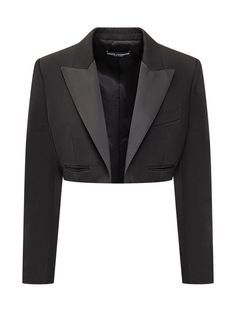 dolce--gabbana-spencer-wool-gabardine-tuxedo-1727836126671964059-0 Dolce Gabbana Jacket, Textured Jacket, Maxi Styles, Peak Lapel, Tuxedo Jacket, Cropped Blazer, Black Blazers, Black Jacket, Black Wool