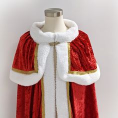 red christmas cloak victorian mrs. claus holiday winter xmas White Christmas Cosplay Costume, Winter Velvet Costume Outerwear, Velvet Outerwear For Costume, Winter Velvet Outerwear, White Christmas Costume For Costume Party, Red Christmas Outerwear, Red Christmas Festive Outerwear, Festive Red Christmas Outerwear, Red Velvet Outerwear For Winter