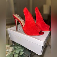 Brand New!! Sexy Red Open Back Pumps! Trendy Heels With Red Sole For Night Out, Trendy Red Sole Heels, Fitted Red Heels With Open Heel, Red Fitted Open Heel Heels, Chic Red Heels For Party, Fitted Red Open Heel Heels, Trendy Red Open Heel Shoes, Trendy Red Open-heel Heels, Trendy Red Open Heel Heels