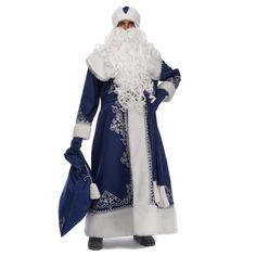 Christmas Character Costumes, Blue Santa Claus, Beard Costume, Santa Claus Suit, Blue Costume, Mens Fur Coat, Costume Bleu, Santa Claus Costume, Blue Costumes