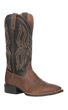 Ariat Men's Brown Leather Sport Rustler Wide Square Toe Western Boot | Cavender's Cowboy Boots Men, Ariat Cowboy Boots, Square Toe Cowboy Boots, Square Toe Western Boots, Mens Clothing Brands, Everyday Boots, Ariat Boots, Mens Cowboy Boots, Mens Style Guide