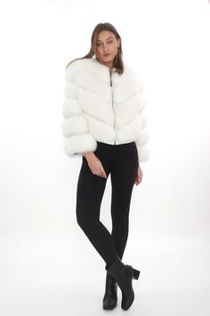 Elegant Snow White Fox Fur Jacket Women , Winter Bomber, Fox Fur Coat Women, Luxury , Premiun Genuine Fox Fur *Material: Real FoxFur , Satin Lining *fur: Finland Fox fur *Feel: Soft.Warm *Care: Dry Clean Only *Soft to the touch, warm and fashionable. Perfect for any occasion. *High Quality Fox Fur Coat *Genuine Fox Fur *Premium And Luxury Gift For Her *Warm and Lightweight *%100 Handmade *High Quality Buttons/Zippers Before ordering Please remember to send us your shoulder,chest and waist and ot White Fur Coat For Work, White Long Sleeve Fur Coat For Work, White Long-sleeved Fur Coat For Work, Elegant White Cropped Jacket For Winter, White Fitted Cropped Jacket For Winter, White Long Sleeve Cropped Jacket For Winter, Chic White Cropped Winter Jacket, White Chic Cropped Jacket For Winter, Chic White Cropped Jacket For Winter