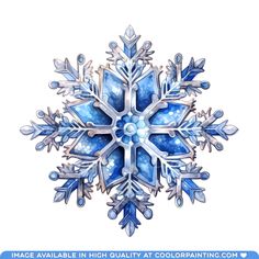 a snowflake with blue and white colors on it's face, in the middle