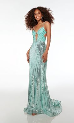 Alyce Paris 61679 Beaded patterned evening gown that features keyhole, side, and back cutouts. Dress With Side Cutouts, Sequin Evening Gowns, Alyce Paris, Sequin Prom Dress, Sequin Prom Dresses, Floor Length Skirt, Prom Girl, Mermaid Evening Dresses, Mermaid Gown