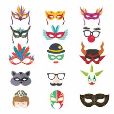 a group of masks with different designs on them