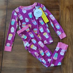 Little Sleepies Bamboo 2 Piece Pajamas I Love You A Latte Print Size 4t New With Tags Fun Long Sleeve Sleepwear For Pajama Party, Playful Purple Sleepwear For Pajama Party, Purple Cotton Sleepover Set, Cute Purple Loungewear Sets, Purple Cotton Loungewear Sets, Fun Long Sleeve Pajama Party Sets, Playful Purple Long Sleeve Sets, Purple Cotton Bedtime Top, Cute Purple Cotton Sleepwear