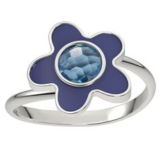 With blue enamel and a sparkling blue topaz stone, this whimsical sterling silver flower ring is a lovely accent to your ensemble. With blue enamel and a sparkling blue topaz stone, this whimsical sterling silver flower ring is a lovely accent to your ensemble. RING DETAILS Width: 2.5 mm Metal: sterling silver Plating: rhodium Finish: polished Material: enamel Packaging: boxedSTONE DETAILS Stone type: Swiss blue topaz Total weight: 1/2 ct. Stone size: 5 mm x 5 mm Shape: round Setting: bezel Gems Silver Flower Ring, Blue Topaz Stone, Swiss Blue Topaz, Topaz Stone, Sterling Silver Flowers, Enamel Flower, Flower Ring, Silver Flowers, Silver Blue