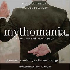 a man in a suit and tie with the words mythomania on it