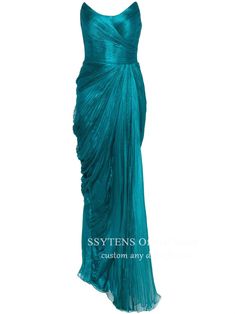 a dress that is very long and has pleated on the bottom, with one side draped