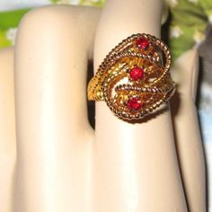 Statement Retro Ring 1960's Cluster Dome Ring 18k Gold Vermeil Over Sterling Cocktail Ring With Red Garnets Huge Dome Size 6 And 4 Only. Retro Cocktail Ring, Popular Now In New York, This Rings Are In Unused Condition. Back From The 1960's Made Of Sterling Silver, And Heavy Plating Of 18kt Yellow Gold Vermeil, And 3 Sim. Garnets Center (4mm Each) Cluster Is Large 1" X 7/8" Rise Above The Hand 1/2" Sizes Available 6, 5 And 4 Only. Marked 18kt Hge And Vargas Symbol ++140++ Retro Cocktail, Popular Now, Retro Ring, Dome Ring, Rise Above, Domed Ring, Red Garnet, Cocktail Ring, Womens Jewelry Rings