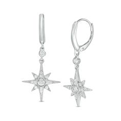 1/3 CT. T.W. Diamond North Star Drop Earrings in Sterling Silver | Zales Star-shaped White Gold Earrings With Diamond Accents, White Gold Star Earrings With Diamond Accents, Sterling Silver Star Earrings With Diamond Accents, Star-shaped Diamond Earrings Fine Jewelry, Silver Star-shaped Diamond Earrings With Accents, Silver Star-shaped Diamond Earrings, Sterling Silver Star-shaped Diamond Earrings, Star-shaped Silver Diamond Earrings, Star Drop Earrings