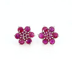 Flower Style 925 Sterling Silver Ruby Studs, July Birthstone Earrings, Round Cut Stone, Christmas Sale, Cyber Sale, Love Earrings For Her ** Product Details > Materials - 925 Sterling Silver > Gemstone - Natural Ruby (White Gold Rhodium Plated) > Gemstone Shape - Round >Earring Length : 11mm Approx >Earring Width : 11mm approx > Gross Weight - 3.960 grams > Setting type - prong setting All the designs are crafted by London jewelers, its our original designs and mostly of them are ready in the stock, we are using Pure 925 (Stamped) Sterling Silver with Gemstones, our jewelry designs are Handmade. We are adding new creative designs in our shop regularly, for new handmade stuff please visit our shop : https://www.etsy.com/in-en/shop/londonjewellers?ref=shop_sugg We always try to provide the b Birth Gems, Red Stone Earrings, Love Earrings, Flower Style, Birthstone Earrings, Dainty Studs, Earrings Round, Tiny Studs, Birthstone Earring