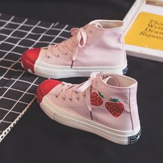 Fashion Strawberry Canvas Shoes PN2672 ●Size:please see the picture. ●Material:canvas (Please allow 1-3cm differs due to manual measurement.As different computers display colors differently,the color of the actual may vary slightly from the above images.Thanks for your understanding.) ●About Shipping: We attach great importance to the orders of each customer and parcel delivery. 1.Processing time: 2-3 business days. 2.Shipping time: 10-15 business days to US, please allow 3-4 weeks shipping to other country.(Shipping times can be affected by variable customs clearance times or public holidays.) Summer Lace-up Canvas Shoes, Red Lace-up High-top Sneakers For Spring, Trendy Canvas Shoes With Vulcanized Sole, Spring Skate Shoes With Vulcanized Sole And Flat Heel, Spring Vulcanized Sole Flat Heel Skate Shoes, Trendy Canvas Shoes With Round Toe, Trendy Red Round Toe Skate Shoes, Trendy Flat Canvas Shoes With Vulcanized Sole, Trendy Round Toe Canvas Shoes