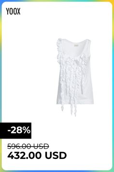 jersey, ruffles, solid color, scoop  neckline, sleeveless, large sized , Color: White , Size: S Dries Van Noten, Scoop Neckline, Ruffles, Color White, Solid Color, Van, White, Color, Design