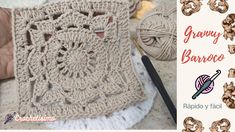 the crochet granny blanket is being worked on