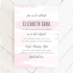 a pink and white wedding card with the words, you've got to celebrate elizabeth sara