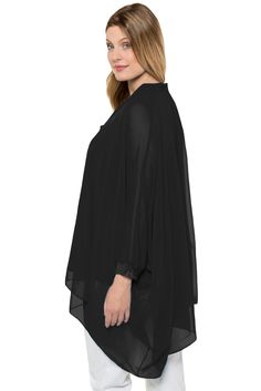 Black Long Sleeve Chiffon Overlay Plus Size Blouse Black Chiffon Blouse, Plus Size Blouse, Plus Size One Piece, Color Block Cardigan, Chiffon Overlay, Plus Size Fits, Chiffon Long Sleeve, Knitted Poncho, Blouse Online