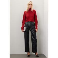 Red knit (70% Acrylic, 30% Wool). Sweater. Long sleeves. Turtleneck. Pull on. 16.5" from shoulder to hemline. Imported. Red Turtleneck Sweater, Red Turtleneck, Ronny Kobo, Rent The Runway, Closet Designs, Wool Sweater, Turtleneck Sweater, Turtle Neck, Trousers