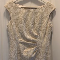 Size 6 Stunning Nwot Sleeveless Dress Textured Gold Metallic Pattern Fitted A-Line Cinched Waist Hits At Knee Zipper Back Worn Once For Daughters Wedding Exceptional Condition Smoke Free Cream Sleeveless Dressy Dress, Elegant Sleeveless Lace Dress For Formal Occasions, Elegant Formal Sleeveless Lace Dress, Fitted Sheath Sleeveless Wedding Dress, Elegant Fitted Cream Sleeveless Dress, Sleeveless Lined Wedding Dress, Fitted Lace Sleeveless Wedding Dress, Ralph Lauren Sleeveless Dress, Elegant Ralph Lauren Spring Dress