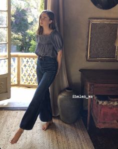 Cottage Fashion Style, Jazz Aesthetic Clothing Women, Henley Shirt Women Outfit Aesthetic, Kya Clark Outfits, Modern Romantic Outfit, 90s Feminine Fashion, Casual Outfits At Home, Flowy Shirt Outfit, Vintage French Fashion