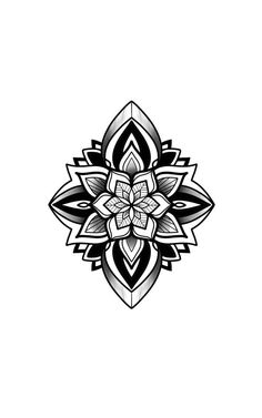 a black and white drawing of a flower with an intricate design in the center on a white background