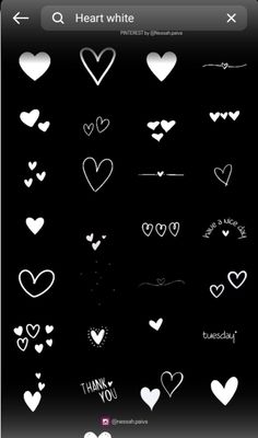 hearts and arrows are drawn in white ink on a black background with the words heart white