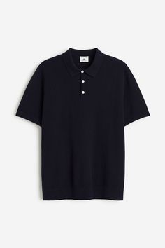 Regular-fit polo shirt in textured-knit cotton. Collar  button placket  and short sleeves. Straight hem. Textured Knit, Knit Cotton, Men Clothing, Button Placket, Blue Man, Polo Shirt, Navy Blue, Short Sleeves, Navy