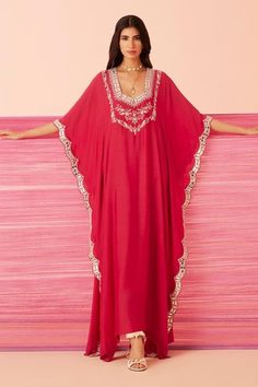 Shop for Sureena Chowdhri Magenta Muslin Melody Embroidered Yoke Kaftan for Women Online at Aza Fashions Sureena Chowdhri, Kaftan Design, Kaftan Pattern, Kaftan Women, Long Blouse Designs, Kaftan For Women, Embroidered Kaftan, Kaftan Designs, Anarkali Dress Pattern