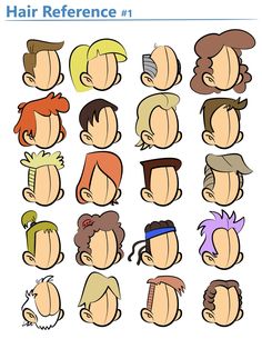 an image of cartoon faces with different hair colors and expressions on the same face as well as