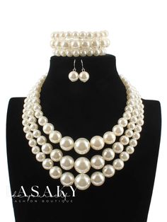 Lasaky - Set of Three: Multilayer Necklace Ensemble with Elegant Imitation Pearls, Ideal for Parties and Special Occasions Outfits For Spain, Multilayer Necklace, Fashion Black And White, Pearl Jewelry Sets, Multi Layer Necklace, Elegant Themes, Alloy Earrings, Beaded Handbag, Gold Eyes