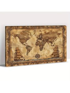 an old world map with ships on it