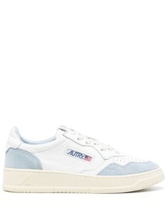 white/sky blue calf leather panelled design suede panelling logo patch to the side logo patch at the tongue branded heel counter logo at the sole round toe perforated toebox front lace-up fastening padded ankle French terry lining branded insole flat rubber sole White Sky, Blue Logo, Top Designer Brands, High End Fashion, Sneakers White, Leather Sneakers, Womens Shoes Sneakers, Fashion Item, French Terry