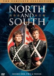 the north and south dvd cover shows two men in uniforms, one holding an american flag