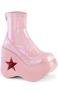 DYNAMITE-100 Baby Pink Holo Ankle Boots-Demonia-Tragic Beautiful Demonia Dynamite, Gothic Boots, Demonia Shoes, Vegan Boots, Gogo Boots, Wedge Ankle Boots, Platform Ankle Boots, Platform Wedge, Womens Ankle Boots