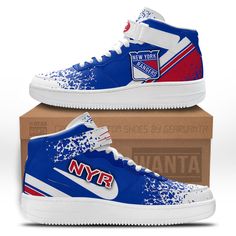 NY Rangers Air Mid Shoes Custom Hockey Sneakers FansGear Wanta Custom High-top Sneakers With Rubber Sole For Sports, Custom Sneakers With Boost Midsole For Sports, High-top Custom Sneakers With Rubber Sole For Sports Events, Custom Sneakers For Sports Events With Boost Midsole, Custom Lace-up Sneakers For Sports With Rubber Sole, Custom Lace-up Sneakers With Rubber Sole For Sports, High-top Sneakers For Sports Events, High-top Sneakers With Laces For Sports Events, Leather Sneakers For Sports Events With Round Toe