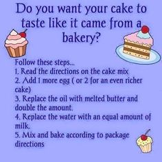 a poster with instructions for how to make a cake and what to use it in the recipe