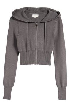 Love to layer in this weekend-perfect hoodie knit in a cropped silhouette and anchored with ribbed trim. 17" length (size Medium) Front zip closure Drawstring hood Ribbed cuffs and hem 70% viscose, 30% nylon Machine wash, dry flat Imported Rising Taurus, Venus Outfits, Light Grey Leggings, Gemini Rising, Ribbed Hoodie, Winter Fits, Fancy Outfits, Women Clothes, Fabric Gifts