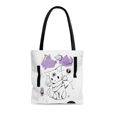 The mystic kitty wants to be your companion 😻 .: 100% Polyester .: Boxed corners .: Black inner stitching, transparent thread on hems. .: Black cotton handles .: With non-woven laminate inside .: Assembled in the USA Trendy Cat Design Shoulder Bag Gift, Trendy Cat Design Bags For Gifts, Kawaii Tote Bag With Cat Design, Kawaii Cat Design Tote Bag, Eco-friendly Rectangular Bag With Cat Design, Trendy White Reusable Bags, White Cat Design Bag As A Gift, White Cat Design Bag As Gift, Kawaii Cat Design Bag For Everyday Use