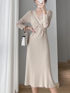 Fashion Casual High Waist V Neck Long Sleeve Elegant Party Sweater Dress Black-S A-line Maxi Dress For Fall Dinner, Winter V-neck Stretch Long Sleeve Dress, Elegant V-neck Mini Dress For Winter, Winter Stretch V-neck Dress, Fall Cocktail V-neck Maxi Dress, Formal Beige Maxi Dress For Fall, Fitted V-neck Maxi Dress For Fall, Long Sleeve Midi Dress For Dinner Party, Long Sleeve Midi Dress For Party Season Dinner