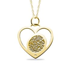 This fingerprint pendant is certain to be treasured. White, Yellow or Rose 10K Gold Your own fingerprint. Up to 2 lines of 10 characters in length - inscribed along the back. 18.0-inch rope chain that secures with a spring-ring clasp. Please follow these steps: 1) Place your order; 2) Text your photo(s) from your smartphone to (972) 483-2900; and 3) When prompted, please respond with your Order Confirmation #. Standard text messaging rates may apply. Rose Gold Laser Engraved Jewelry For Anniversary, Laser Engraved Rose Gold Jewelry For Anniversary, Elegant Yellow Gold Necklace With Laser Engraving, Elegant Yellow Gold Laser Engraved Necklace, Gold Jewelry With Laser Engraving For Valentine's Day, Gold Heart Pendant Jewelry Laser Engraved, Gold Laser Engraved Jewelry For Anniversary Gift, Gold Laser Engraved Jewelry For Anniversary, Laser Engraved Pendant Jewelry For Anniversary