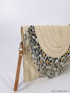 BagForLove - Leopard Flap Vacation Bag with Tassel Decor and Straw Material Product Description Color Beige Pattern Type Tropical Material Paper Closure Type Flap Style Vacation Type Straw Bag Bag Size Medium Size Chart INCH CM Bag Length Bag Width Strap Length Bag Height 11 inch 0.2 inch 5.9 inch 7.9 inch Bag Length Bag Width Strap Length Bag Height 28 cm 0.5 cm 15 cm 20 cm Details Pictures Similar Products h2 { text-align: center; } /* æ¢è¡ */ li{ white-space: normal; word-break: break-all; word-wrap: break-word; } .red-box { width: 100%; display: flex; flex-direction: row; flex-wrap: wrap; justify-content: center; } .red-box > div { width: 190px; height: 250px; margin: 10px; } .red-box > div > a > img { width: 190px; height: 250px; } .size-box { width: 100%; margin: auto; white-space: Vacation Tassel Clutch Bags, Beige Crossbody Clutch For Vacation, Beige Fringe Pouch Bag, Beach Clutch Bag With Tassels, Beach Crossbody Bag With Fringe, Summer Vacation Clutch With Tassels, Beach Fringe Crossbody Bag, Beach Clutch With Tassels, Summer Vacation Tassel Clutch