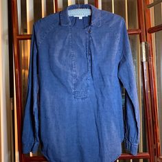 Nwot Loft Denim Long Sleeved Overblouse With Collar And One Button Closure. Has Raglan Sleeves And Shirttail Hem Nice. Pit To Pit 20 1/2” Length 25 1/2” Washed Blue Chambray Button-up Top, Denim Blue Button-up Workwear Blouse, Spring Denim Blue Blouse With Pockets, Medium Wash Long Sleeve Top With Button Closure, Denim Blue Cotton Blouse With Pockets, Washed Blue Tops With Relaxed Fit, Casual Light Wash Blouse With Button Closure, Casual Denim Blue Blouse With Buttons, Collared Chambray Tops With Buttons