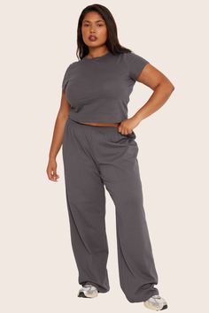 HEAVY COTTON EASY PANTS - GRAPHITE Gray Straight Cotton Pants, Gray Loose Fit Wide Leg Cotton Pants, Gray Tapered Leg Pants For Loungewear, Gray Tapered Leg Loungewear Pants, Cotton Wide Leg Ankle-length Pants For Lounging, Gray Relaxed Fit Cotton Pants, Basic Gray Relaxed Fit Pants, Gray Cotton Pants With Straight Hem, Gray Relaxed Fit Basic Pants