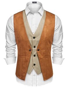 PRICES MAY VARY. These men's suede vests are made of premium faux suede with 3 colors(Black/ Coffe/ Khaki), which will make you look great and handsome Unique layered style suede vest which will adds a distinct dressier appearance to your normal everday attire Coofandy suede leather vest is soft and lightweight, gives you good wearing experience.Suit for Wedding, Party，Daily Wear, etc Front 4 button slim fit suede suit vest, v-neck, fake-two piece design and with adjustable belt, you can adjust Vest For Groomsmen, Layered Suit, Floral Suit Jacket, Mens Western Style, Suede Suit, Cowboy Vest, Suit For Wedding, Rustic Basement, Vest Suit