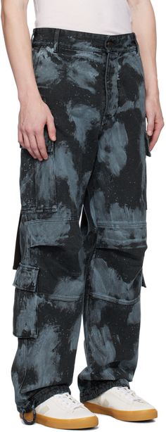 Wide-leg non-stretch denim jeans. Hand-dyed tie-dye pattern and paint splatter effect throughout. · Belt loops · Four-pocket styling · Button-fly · Tucks at knees · Drawstring at cuffs · Cargo pockets at outseams · Gusset at inseam · Logo flag at back waistband · Grosgrain straps at back Supplier color: Bluesh grey & black Tie Dye Patterns, Paint Splatter, Stretch Denim, Denim Jeans, Tie Dye, Wide Leg, Women Wear, Flag, Dye